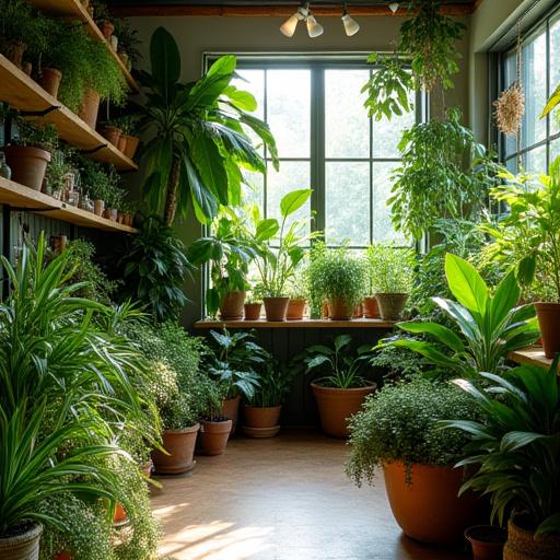 店内に並ぶ様々な種類の観葉植物